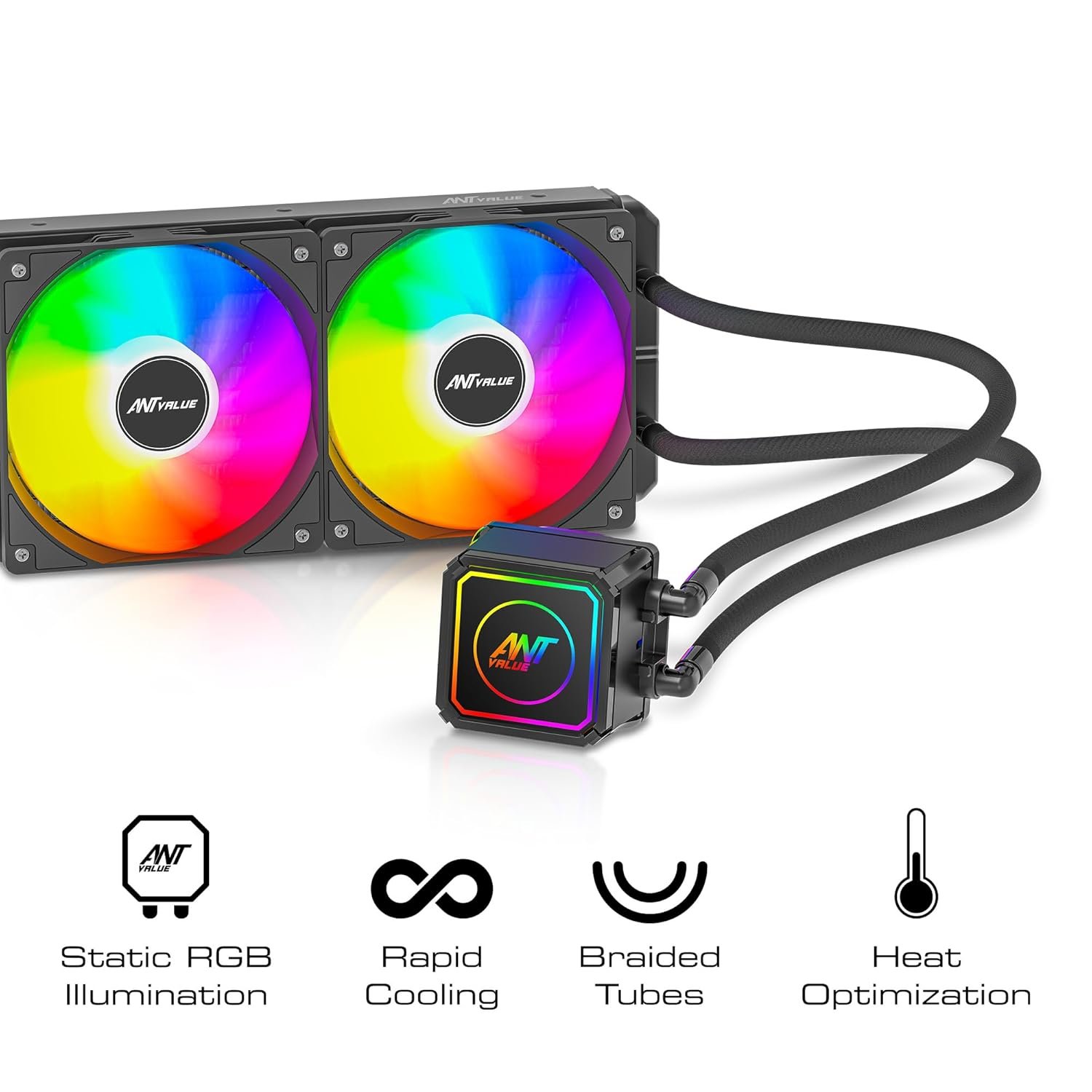 Ant Value AV240 240mm CPU Liquid Cooler/AIO - Black | Static RGB|